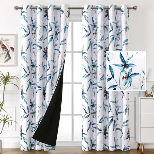 Miniatura 19 de H.VERSAILTEX Cortinas 100% opacas de 63 pulgadas de largo, juego de 2 paneles de cortinas estampadas con aislamiento térmico para dormitorio