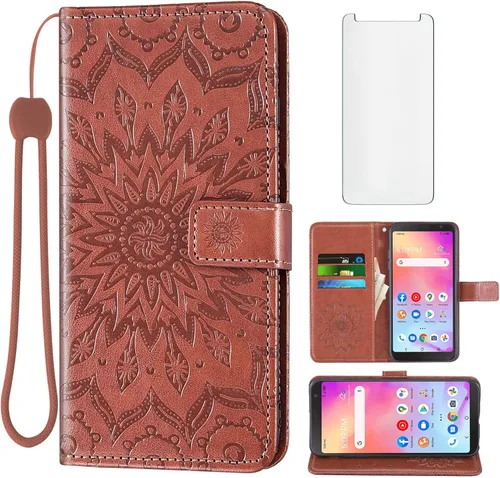 Asuwish Funda de teléfono para Alcatel TCL A3 A509DL - Funda tipo cartera con protector de pantalla de vidrio templado y piel de girasol, funda
