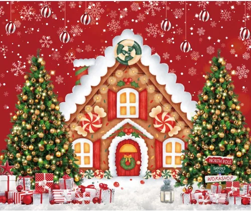Miniatura 6 de Telón de fondo de ventana de Navidad país de las maravillas 10x8 pies árbol de Navidad rojo para niños fotografía invierno nevado fondo de foto