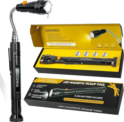 LOCONHA Herramienta de recogida magnética con luces LED, linterna magnética telescópica, genial artilugio, regalo de cumpleaños, regalos de Navidad