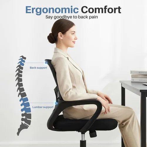 Miniatura 4 de DUMOS Silla de computadora de oficina en casa, escritorio ergonómico de respaldo medio con soporte lumbar y modo mecedor, altura ajustable con Brazo