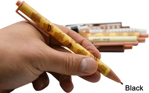 Miniatura 5 de Maydahui 12 bolígrafos de gel con diseño de oso de dibujos animados para niñas, bolígrafos retráctiles de impresión animal de tinta negra