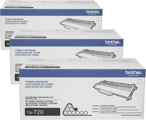 Brother Printer TN720 Toner Cartridge Black (Pack of 3)