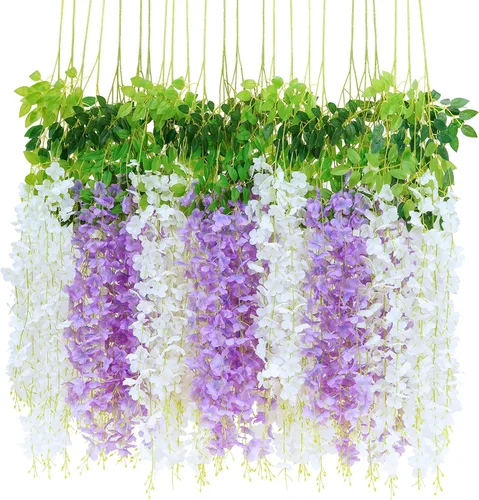 Miniatura 9 de BLEUM CADE 36 Piezas Flores Colgantes de Glicina Falsa Rosa Profundo, 3.6 Pies/Pieza Guirnalda de Glicina Artificial, Flores Colgantes para Boda
