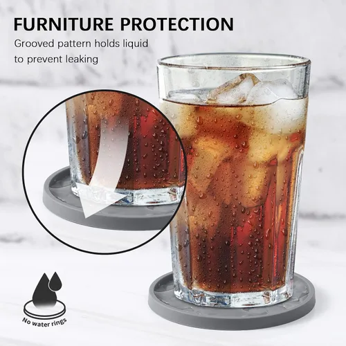 Miniatura 4 de ME.FAN Posavasos de silicona con soporte, para beber, para bebidas calientes o frías, gruesos, antideslizantes, antiadherentes y estilo bandeja Negro