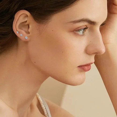 Miniatura 7 de MASOP VOGU 3-5mm Sterling Silver Stud Earrings Set 14K White Gold Plated Hypoallergenic Tiny Round Cut CZ Cubic Zirconia Simulated Diamond Cartilage