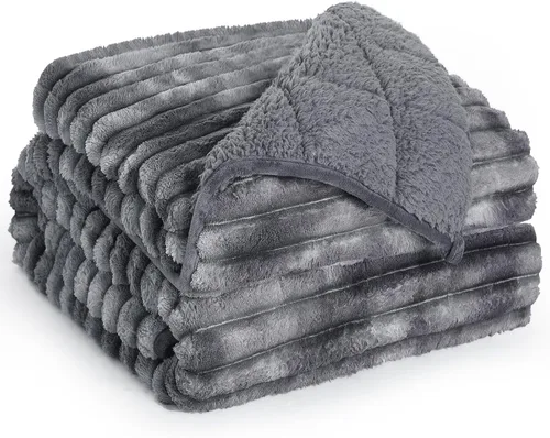 Miniatura 11 de Manta con peso de forro polar Sherpa con rayas acanaladas 3D, manta pesada de franela suave de 12 libras para sofá y cama, manta gruesa con cuentas