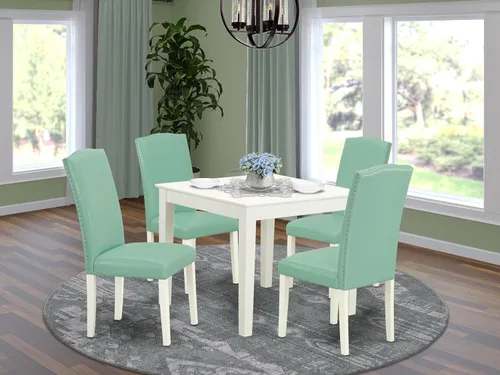 Miniatura 2 de East West Furniture OXEN5-LWH-57 - Juego de mesa y sillas de cocina de 5 piezas, incluye una mesa de comedor cuadrada y 4 sillas de comedor Parsons