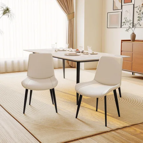 Miniatura 9 de Juego de 6 sillas de comedor, modernas sillas de comedor tapizadas de piel sintética con patas de metal resistentes y respaldo cómodo, sillas Beige