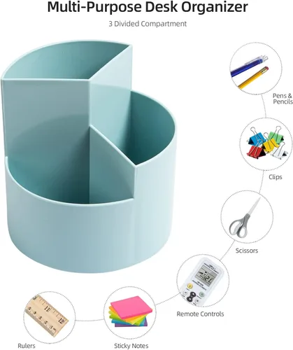Miniatura 3 de Organizador de Escritorio, Organizador de Lápices y Bolígrafos de 3 Ranuras con Giro de 360, Lindo Portalápices para Oficina, Escuela, Suministros