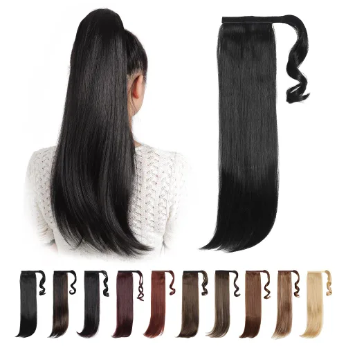 Miniatura 9 de Extensiones de cabello para cola de caballo, extensión de cola de caballo roja de 16 pulgadas, corta, ondulada, rizada, envolvente, cola de caballo