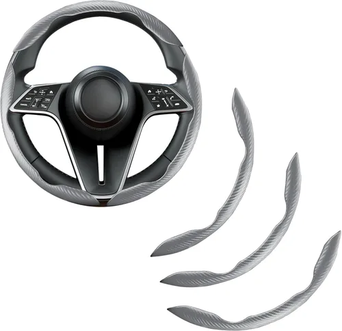 Miniatura 18 de Funda de volante de fibra de carbono, juego de 2 piezas con diseño de mariposa segmentado de agarre antideslizante y cómodo, fácil instalación