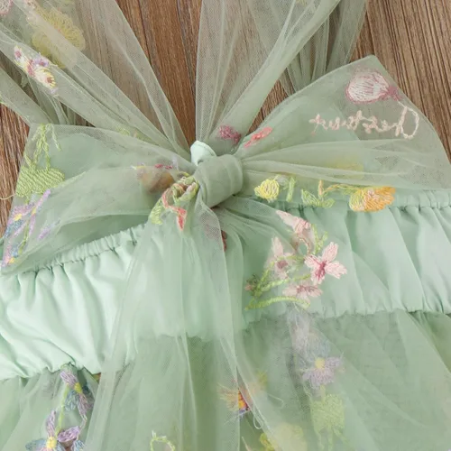 Miniatura 5 de IDOPIP Conjunto de 2 piezas para bebé recién nacido, con diadema, bordado de flores, tutú, princesa, fiesta de cumpleaños, conjunto de ropa
