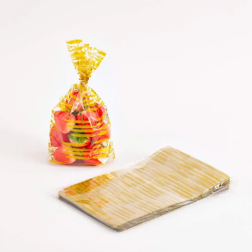 Miniatura 3 de JHere Paquete de 100 bolsas de dulces de lunares con 100 lazos metálicos dorados, bolsas de plástico transparente para galletas, dulces, aperitivos