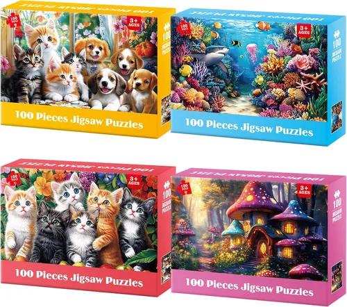Miniatura 9 de Rompecabezas para niños de 6 a 8 y 8 a 10 años - Elefantes, granja, playa, perros, rompecabezas de 100 piezas para adultos mayores, rompecabezas