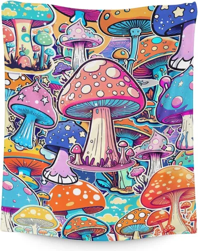 Miniatura 18 de Manta de hongos para niñas y niños, acogedora, cálida, manta de regazo de 30 x 40 pulgadas para sofá, silla, manta negra novedosa y mullida, regalo