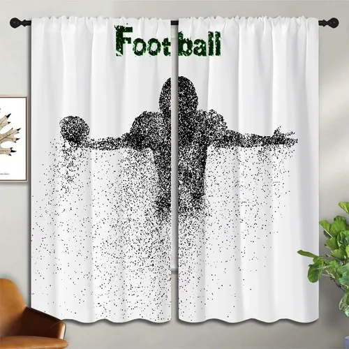 Miniatura 3 de Cortinas opacas deportivas para niños y niñas, decoración de oscurecimiento de habitación, arte abstracto de jugador de fútbol americano, silueta