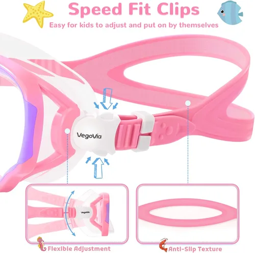 Miniatura 6 de VegoVia Gafas de natación para niños con cubierta para la nariz, antiempañamiento de visión amplia, máscara de natación transparente para niños