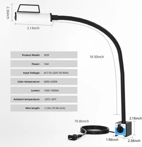Miniatura 5 de Luz de trabajo magnética, lámpara magnética LED, lámpara de cuello de cisne flexible a prueba de agua IP65, 1600 lúmenes para fresado de torno