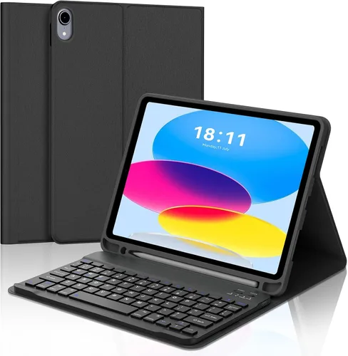 Miniatura 8 de KVAGO Funda para iPad (A16) de 11ª y 10ª generación con teclado, teclado desmontable inalámbrico retroiluminado de 7 colores, funda de teclado folio
