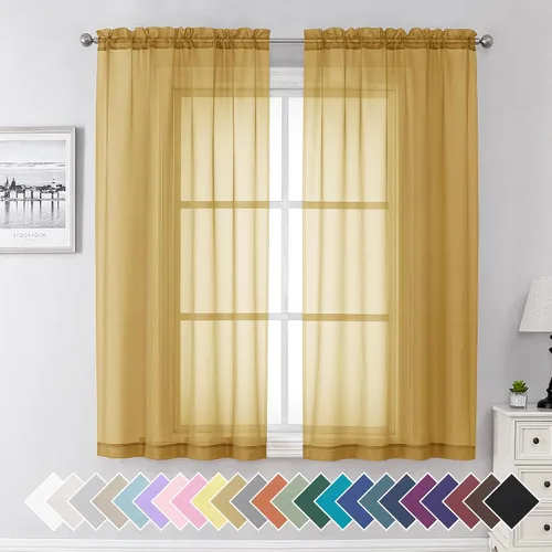 Miniatura 153 de Aiyufeng 2 paneles de cenefa transparente negra de 14 pulgadas de largo, cortinas cortas negras transparentes para dormitorio, cortinas de cocina