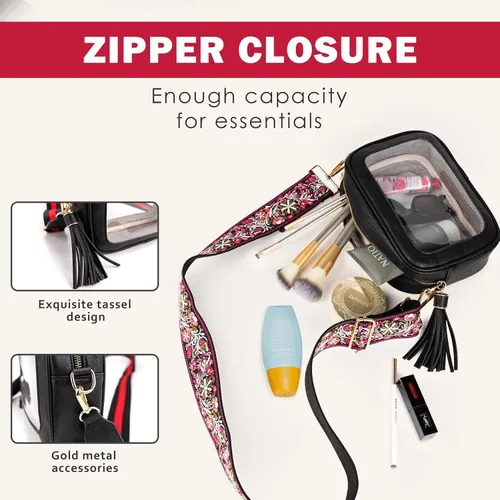 Miniatura 7 de Viva Terry Bolsa transparente aprobada para eventos de estadio, pequeña bolsa cruzada transparente con 2 correas ajustables para artículos