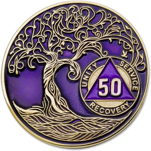 Miniatura 29 de 20 Year Sobriety Mint Twisted Tree of Life - Medallón de recuperación AA chapado en oro, fichas y fichas, color negro