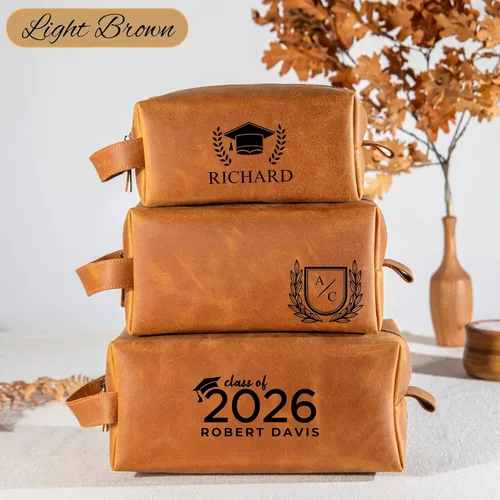 Miniatura 6 de Regalos de graduación, neceser de cuero personalizado para hombres, regalo de maestría universitaria para él, padrinos de boda, marido, papá, novio
