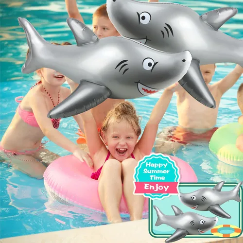 Miniatura 6 de Paquete de 4 flotadores inflables de tiburón de 40 pulgadas para verano, playa, piscina, mar, océano, suministros de fiesta