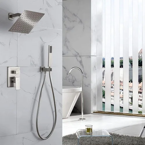 Miniatura 8 de Sistema de ducha de lluvia con ducha de mano, juego de grifo de ducha montado en la pared de 10 pulgadas para baño, mezclador de lluvia de lujo