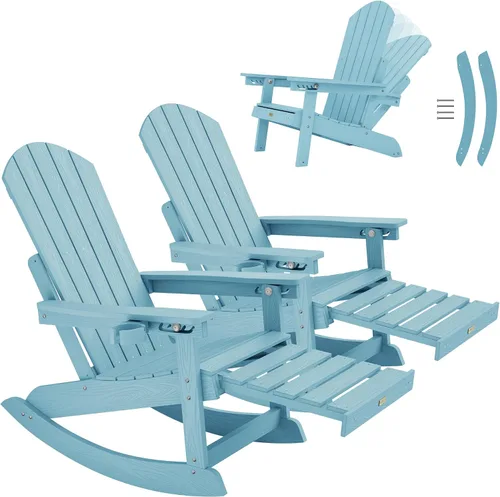 Miniatura 23 de YEFU Sillas Adirondack con otomana retráctil: sillas mecedoras Adirondack de gran tamaño, respaldo alto ajustable de 5 niveles, balancín para Gris