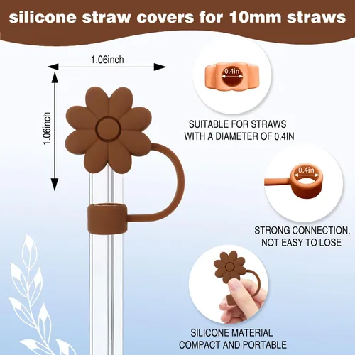 Miniatura 2 de Accesorios para juego de tazas Stanley, 2 tapas de paja de flores reutilizables de 0.394 pulgadas (0.394 in), 1 dije de mango lindo y 1 funda