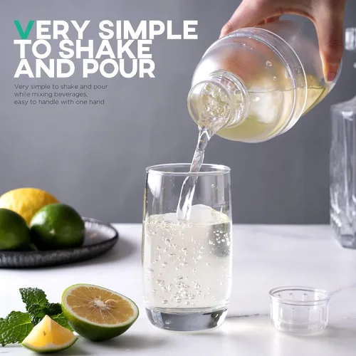 Miniatura 6 de Homestia Juego de coctelera de plástico transparente, mezclador de bebidas de 17 onzas con colador integrado, doble jigger, libro de recetas, kit