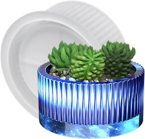 Miniatura 14 de Molde de silicona con diseño de rayas verticales de boca ancha para suculentas, jarrón de cactus para hormigón, resina epoxi, soporte