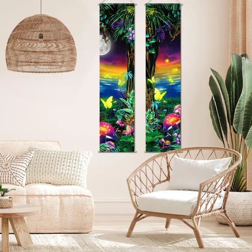Miniatura 5 de Tiamon 2 Piezas Decoración de Pared Arte con Luz Negra Tapiz Psicodélico Luz Negra Tapiz Reactivo UV Póster Banner Estético Colgante para Habitación