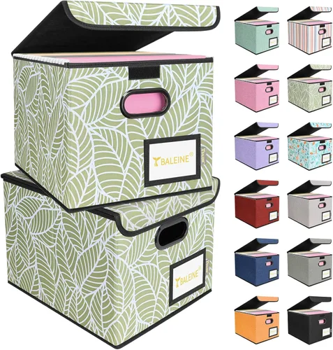 Miniatura 56 de Caja organizadora de archivos Baleine con tapa, organizador de carpetas de archivos plegable con deslizador de plástico, caja de carpetas