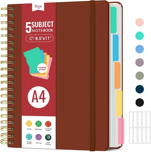 Miniatura 13 de Cuadernos de espiral con tapa dura para el trabajo con divisores y pestañas removibles, de 8.5"x11" con 5 divisiones para tomar notas y organizador