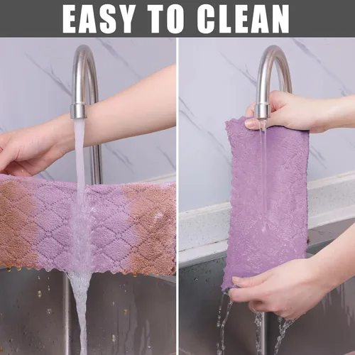 Miniatura 7 de Homaxy - Paquete de 12 trapos de cocina (10 x 10 pulgadas, morado), de terciopelo coral, supersuaves y absorbentes, de secado rápido, paño