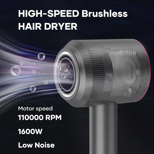 Miniatura 2 de Secador de pelo de secado rápido de 1600 W, secador iónico negativo con motor digital potente sin escobillas de alta velocidad de 110,000 RPM