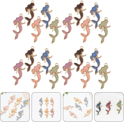 Miniatura 9 de SEWACC Pulsera de dijes de sirena, 50 piezas de dijes de sirena, chapados en oro, dijes de animales marinos, cuentas para bricolaje, aretes