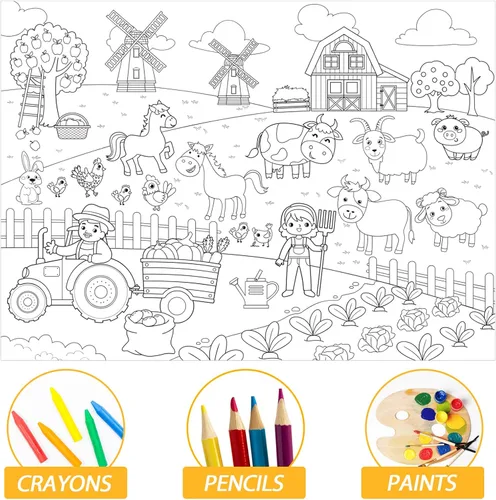 Miniatura 3 de Póster Gigante de Granja para Colorear para Niños Mantel Grande para Colorear Animales Papel de Rollo para Dibujar Libros Hojas Páginas Cubierta