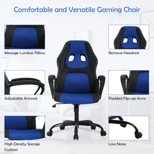 Miniatura 5 de Silla ergonómica para videojuegos, oficina, piel sintética, videojuegos, computadora ajustable con soporte lumbar, reposabrazos giratorio, trabajo