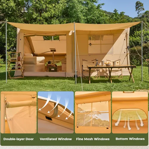 Miniatura 3 de YOLENY Inflatable Camping Tent, 8-10 Person Large Family Glamping Tent with Pump, Easy Setup Blow Up Tent with Stove Jack, Mesh Windows & Extended