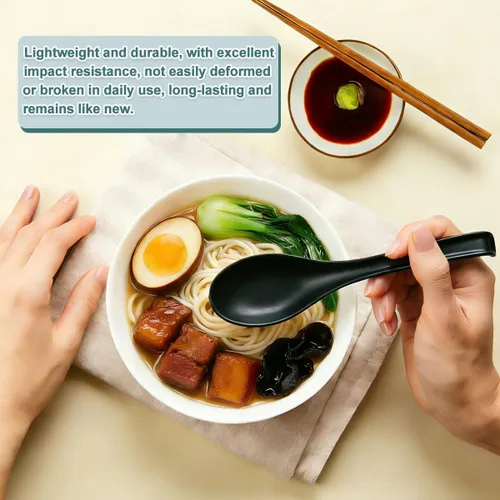Miniatura 3 de Kyraton Juego de 24 cucharas de sopa asiática con mango largo fácil de sostener, cuchara japonesa de plástico irrompible para ramen, wonton chino