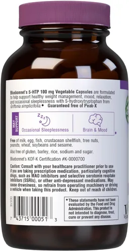 Miniatura 3 de Bluebonnet Nutrición 5-HTP (hidroxitripofán) 100 mg, para soporte de neurotransmisor*, apoya el estado de ánimo positivo*, sin soja, sin gluten, sin