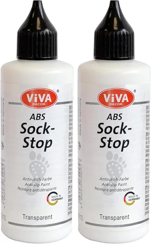 Viva Decor Sock Stop - Pintura de tela antideslizante, 2 x 3.04 onzas líquidas, transparente, perfecta para calcetines, alfombras y tapetes de baño,