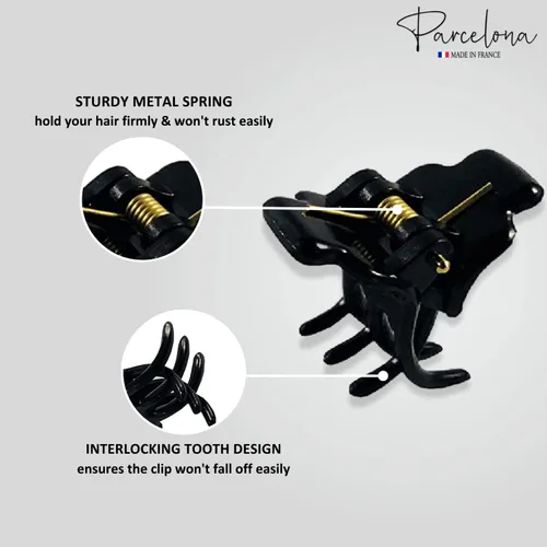 Miniatura 3 de Parcelona Pinzas para el pelo de la mandíbula del acetato de celuloide transparente de la mini tortuga marrón negro francés