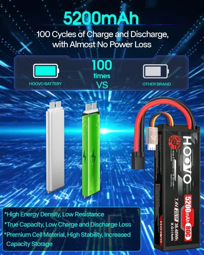 Miniatura 4 de HOOVO 7.4V 80C 5200mAh 2S Lipo Batería con TR Plug Estuche rígido para RC Car Truck Truggy Buggy Tank RC Avión Helicóptero Barco Carreras