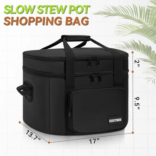Miniatura 5 de Bolsa de viaje para olla de cocción lenta, doble capa aislada, compatible con olla de cocción lenta de 6 a 8 cuartos de galón, transportador