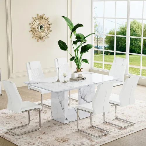 Miniatura 17 de Mesa de comedor negra de 63 pulgadas Mesa de comedor moderna Mesa rectangular de madera con patas en forma de U de alta resistencia Estable